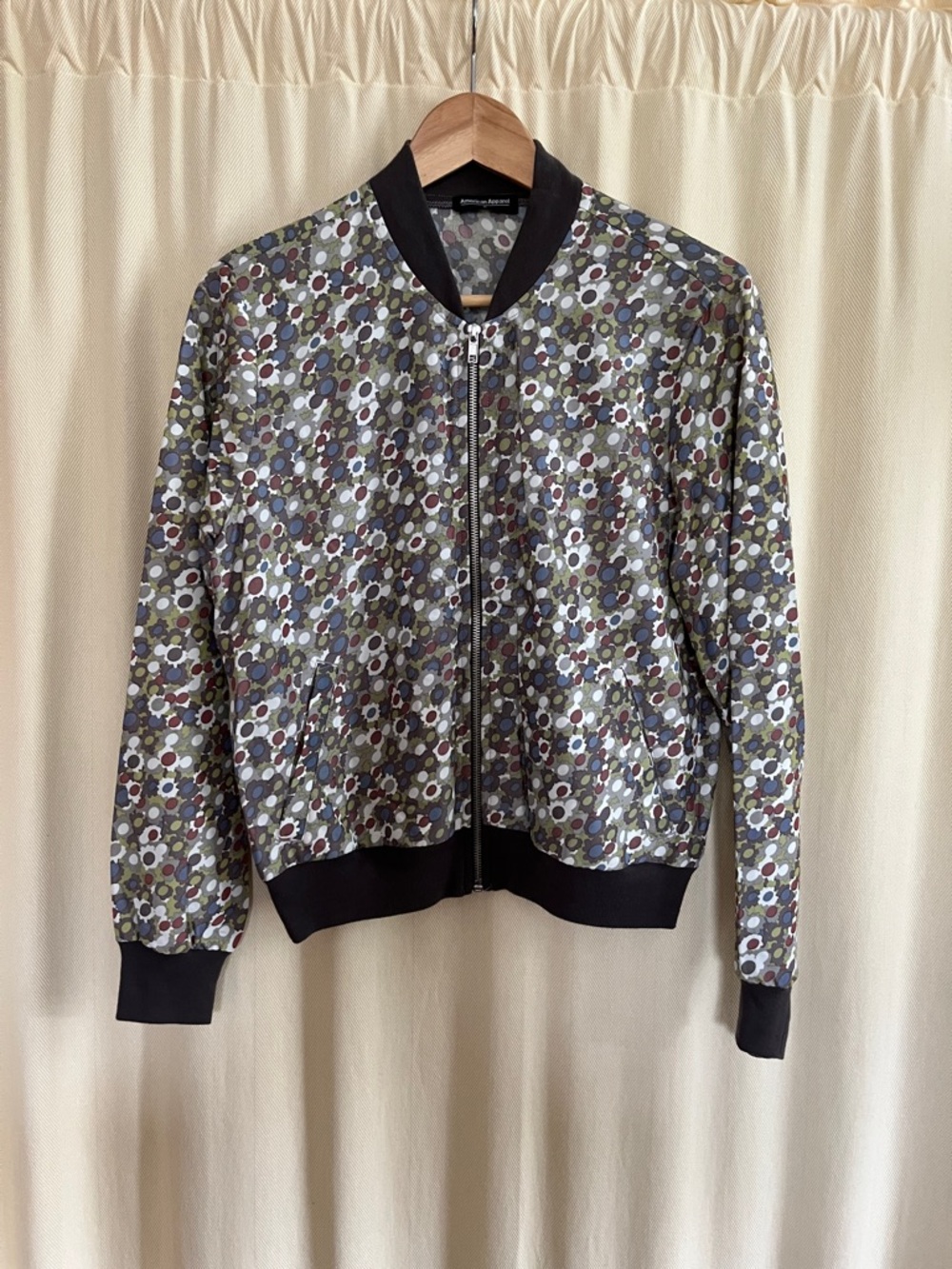 American Apparel Olive Multi-Spot Bomber Jacket with Gray Trim